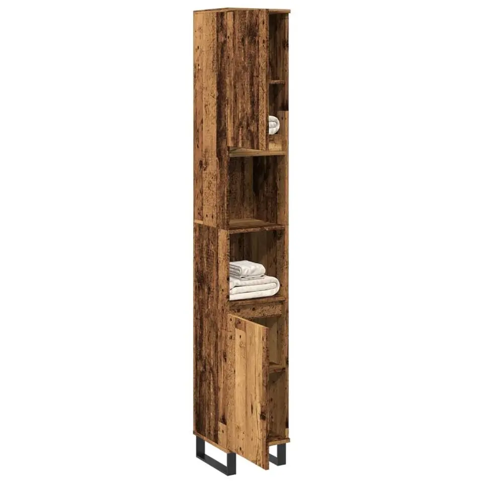 vidaXL - Oud hout Kolomkast met 2 deuren 2 vakken - Ijzer en hout - 30x30x190 cm