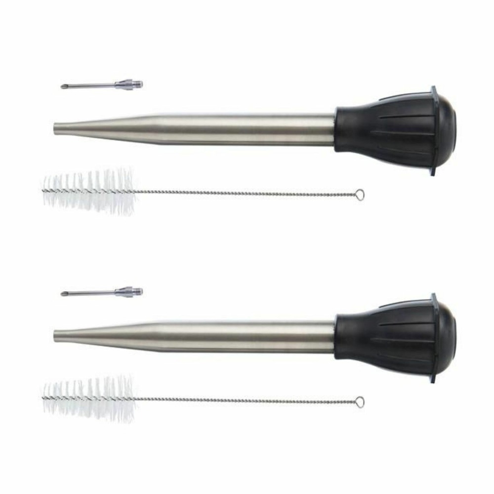 2 seringues à sauce en inox avec aiguille et goupillon