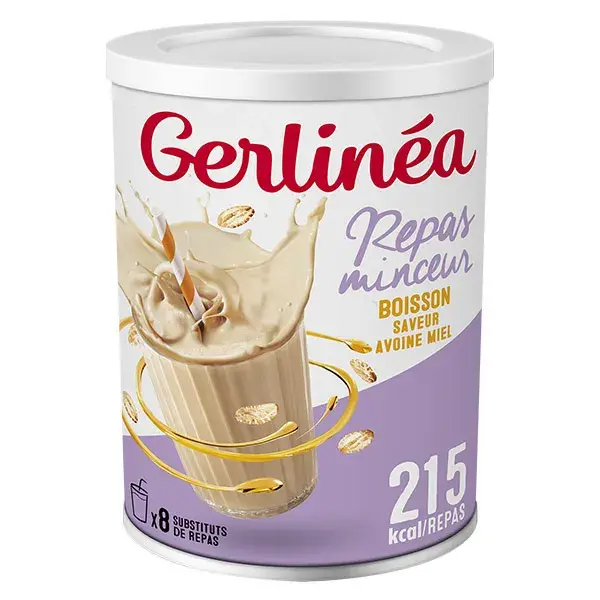 Bebida emagrecedora Gerlinéa sabor Milkshake, aveia e mel, rica em proteínas, caixa com 8 porções.