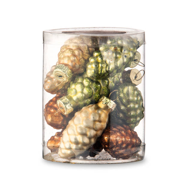 Dennenappels 12 st. 4 kleuren glas