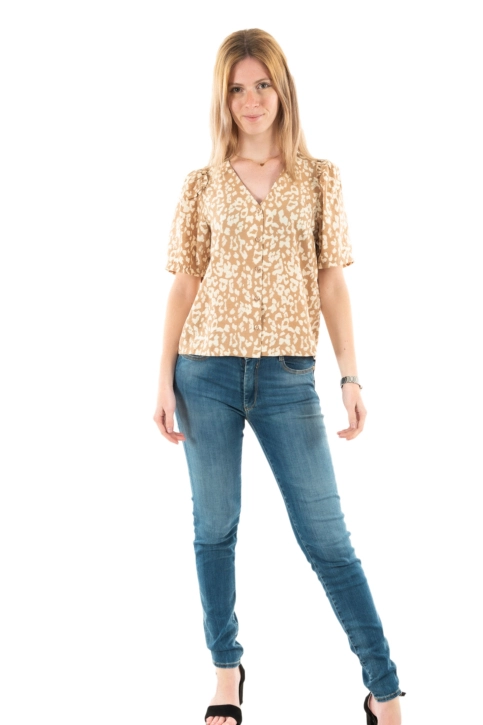 Chemisier manches courtes ichi tamiko 203044 natural leo aop