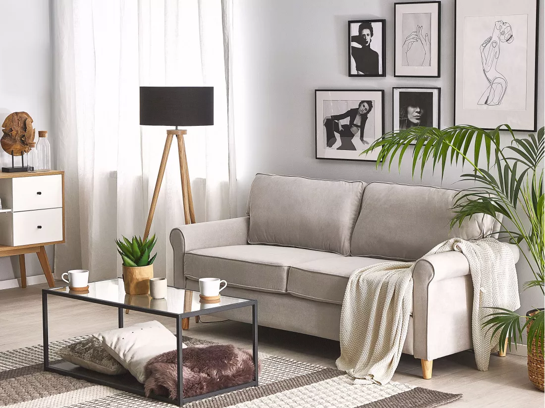 Canapé 3 places en velours beige RONNEBY