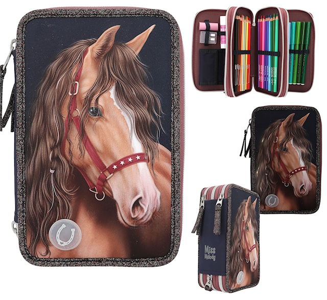 Miss Melody Trippel pennal med LED GLITTER HORSE
