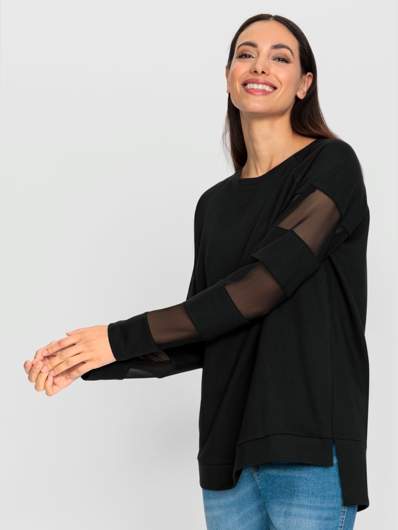 Sweat-shirt empiècements transparents aux manches