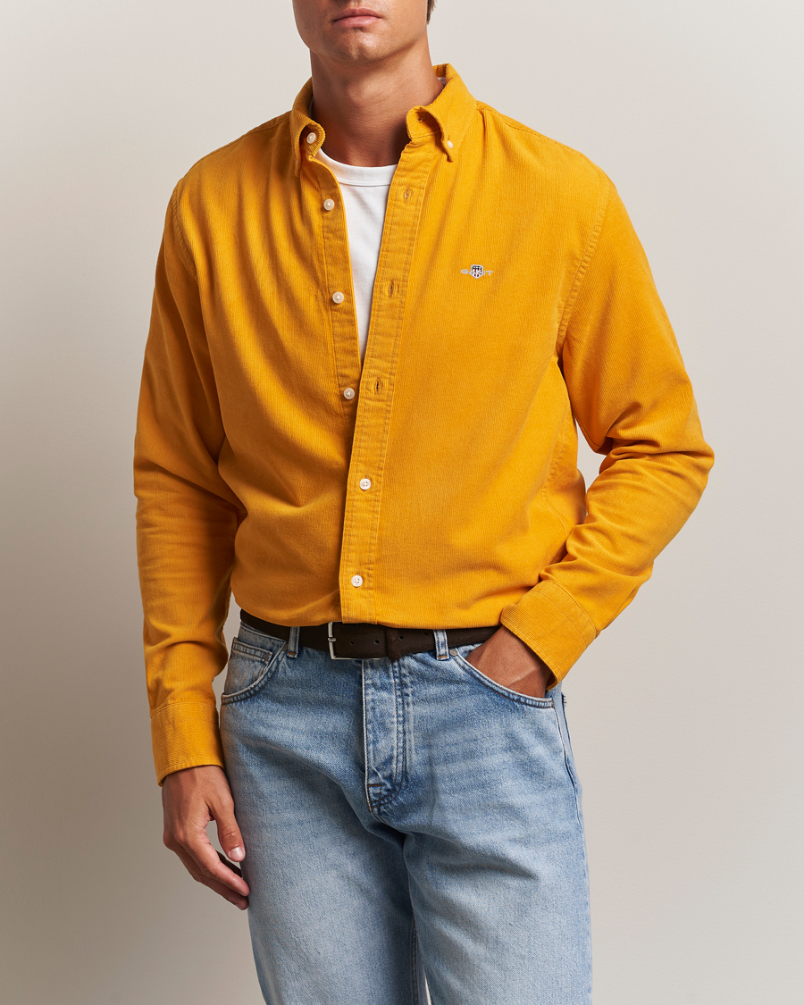 GANT Regular Fit Corduroy Shirt Yellow Lichen