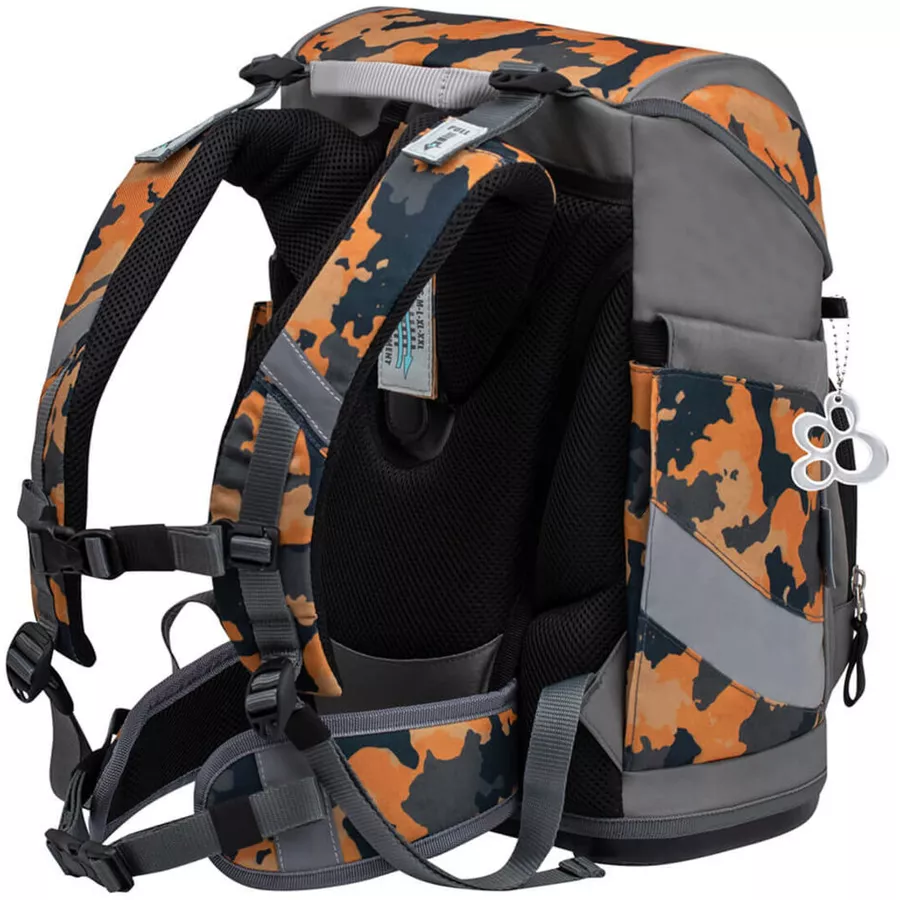 Belmil Schulranzen Smarty Schulranzen Set 6-teilig mit Brustgurt, Hüftgurt Orange Camouflage