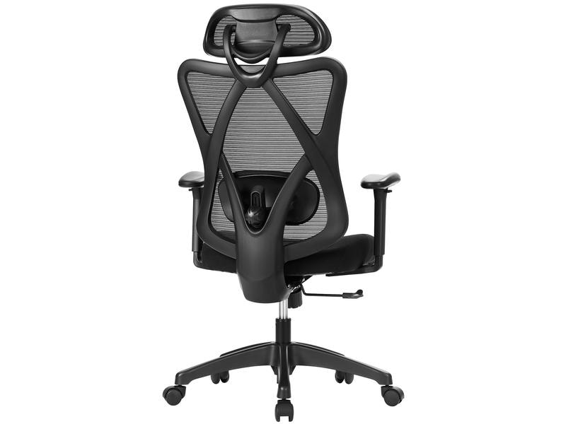 Songmics Bürostuhl mit Kopfstütze und Armlehnen, Schwarz Bequemer und robuster Schreibtischstuhl