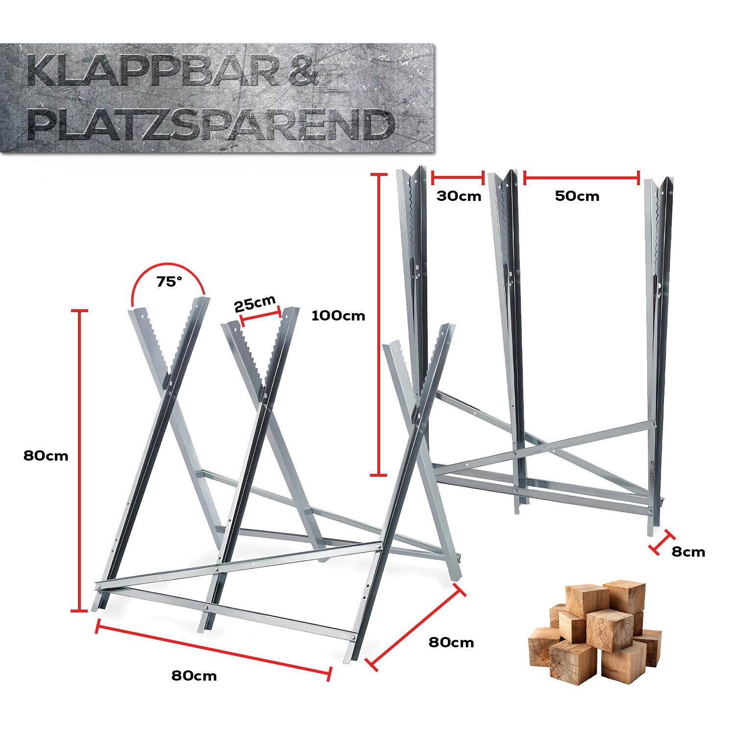 GARMIO® Sägebock Holzsägebock klappbar, silber 150kg, verzinkt zusammenklappbarer Haltebock 4-fach,Extra robust