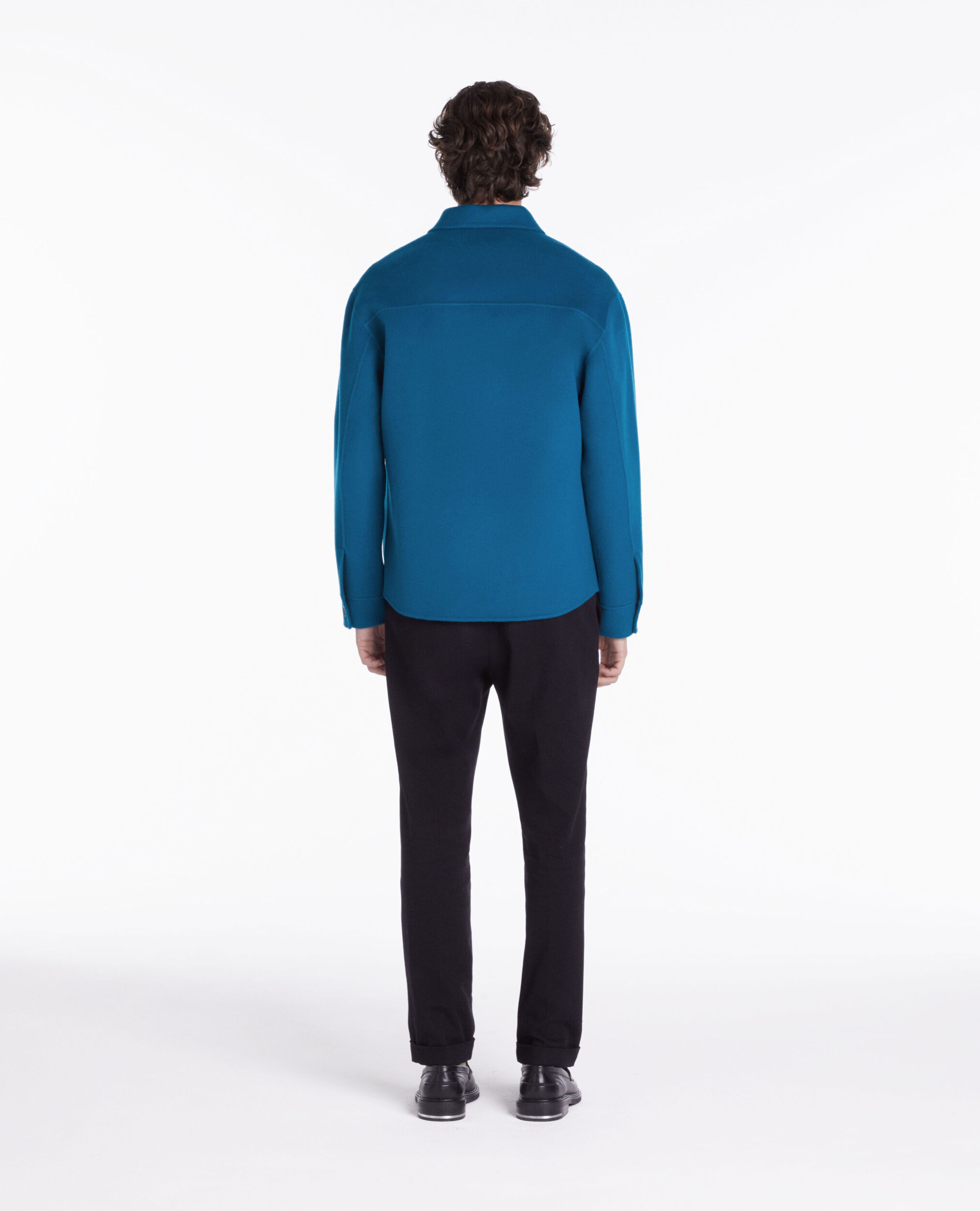 Blouson type surchemise bleu en laine