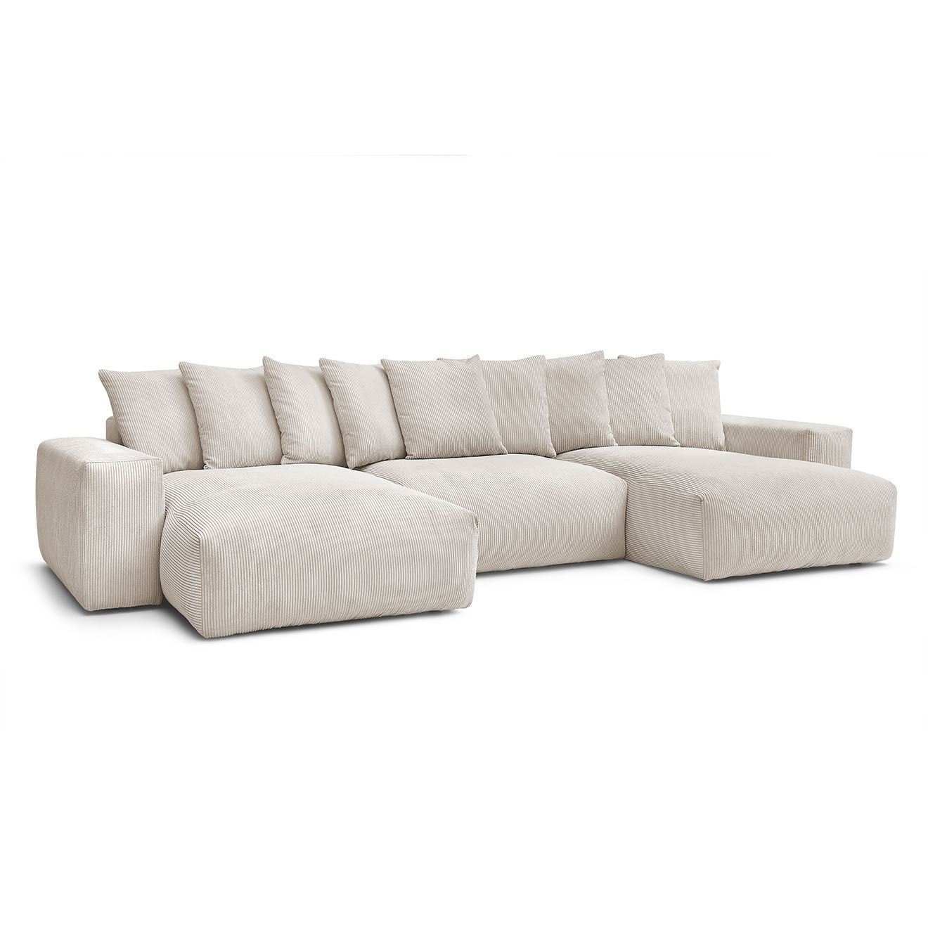 Bobochic Canapé panoramique fixe ultra moelleux voltaire velours côtelé beige - 420x174x75 cm