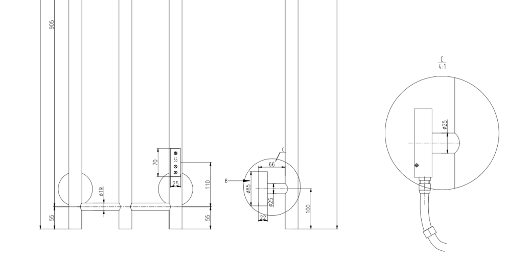 TVS Design Plus 3 elektrische radiator 150x28cm gunmetal