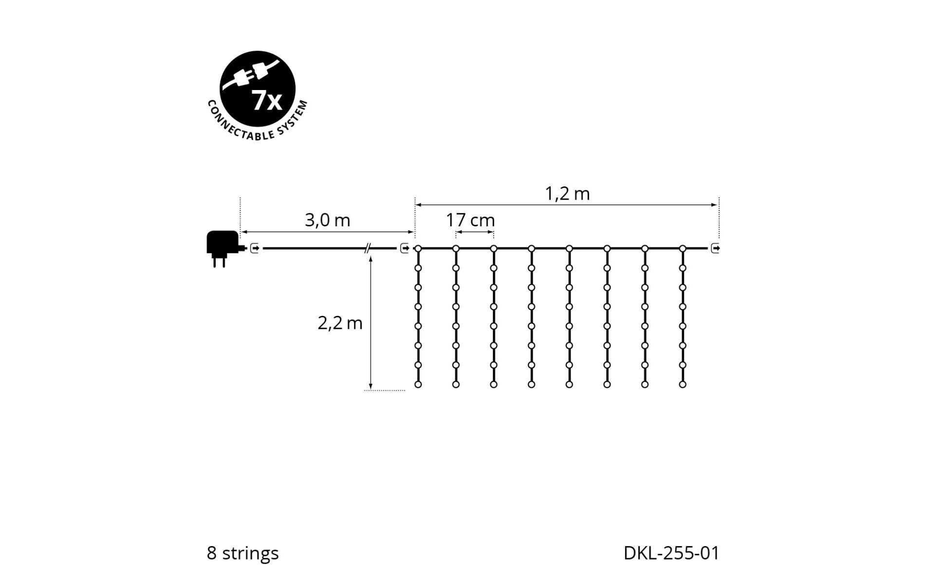 Lichtervorhang Starterkit-System Connect 160 LED, 1.2 mLichtervorhang mit 8 Strängen und 160 LEDs, 1,2 x 2 m