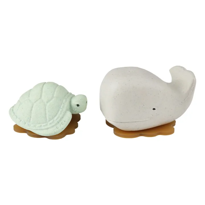 Hevea Coffret de jouets pour le bain upcyclés - Tortue & Baleine | Sauge