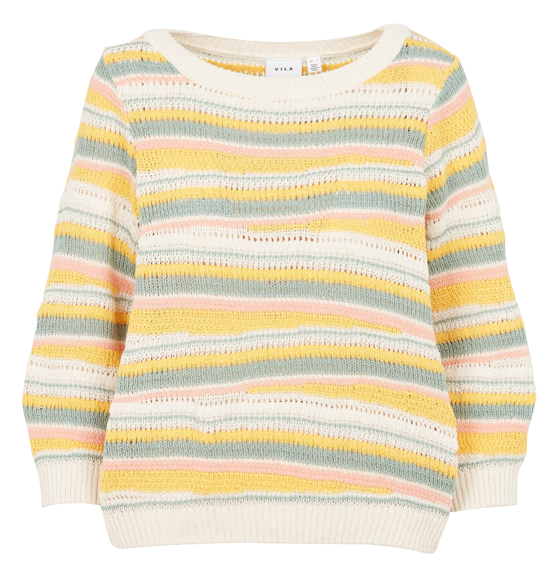 VILULIA - Pull col rond rayé en coton mélangé | Beige