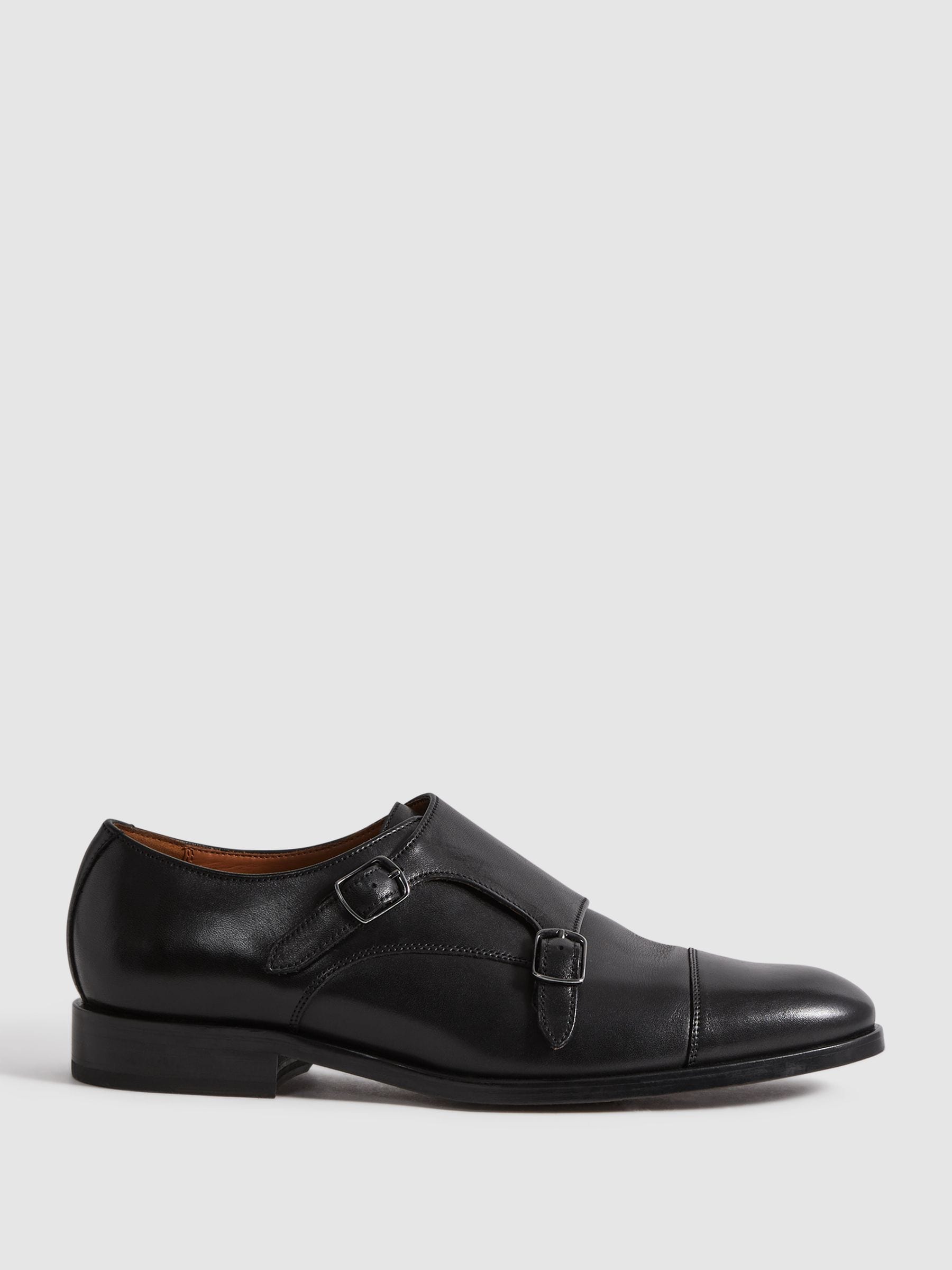 Zwart - Reiss Amalfi schoenen van leer met twee monniksbandjes