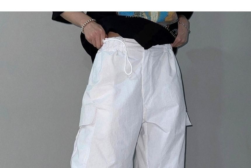 SeoulPop - Effen tweeweg cargobroek met elastische taille