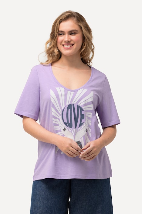 T-Shirt, Pailletten, Classic, V-Ausschnitt, Halbarm