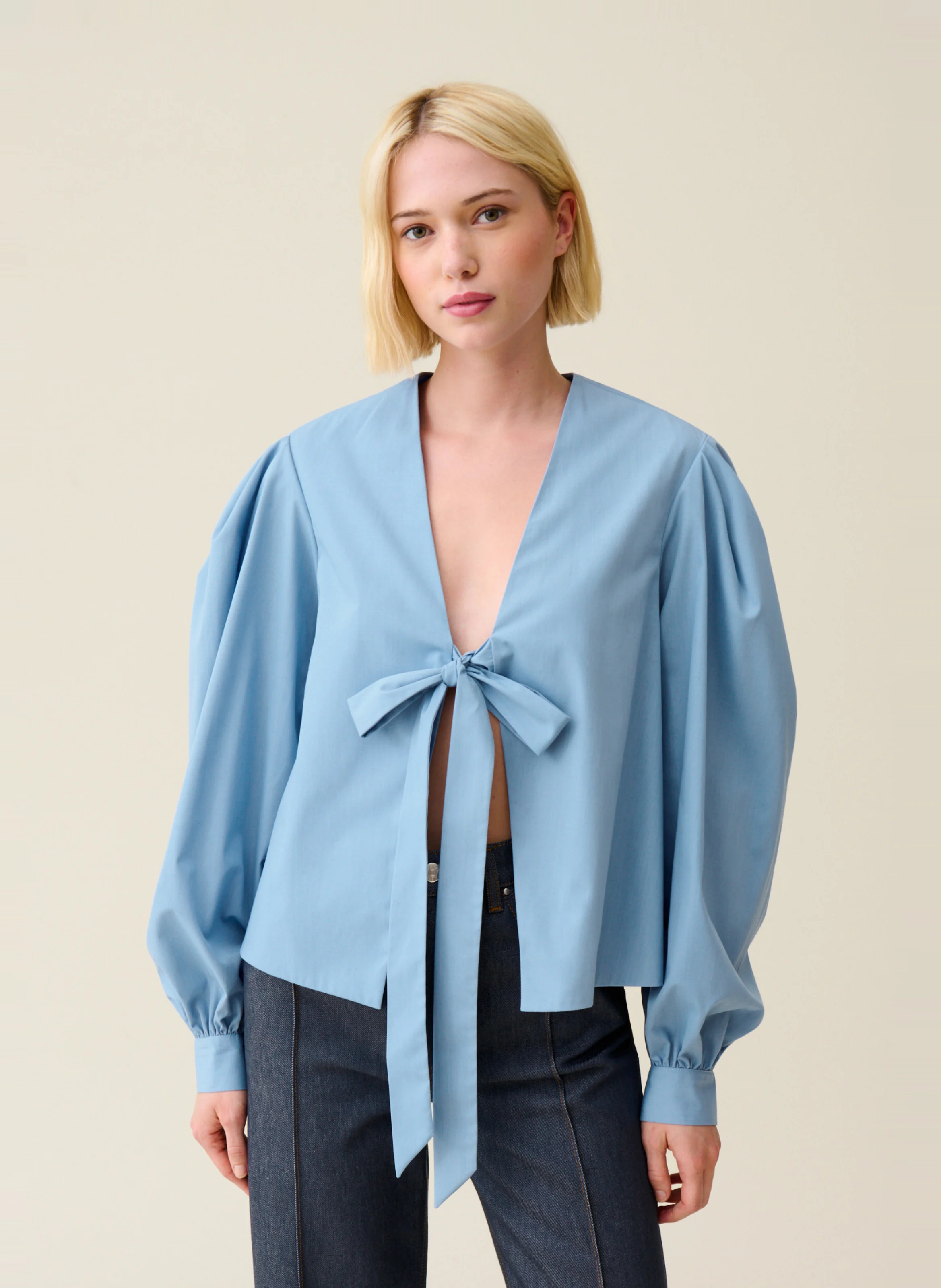 Blouse col V | Bleu