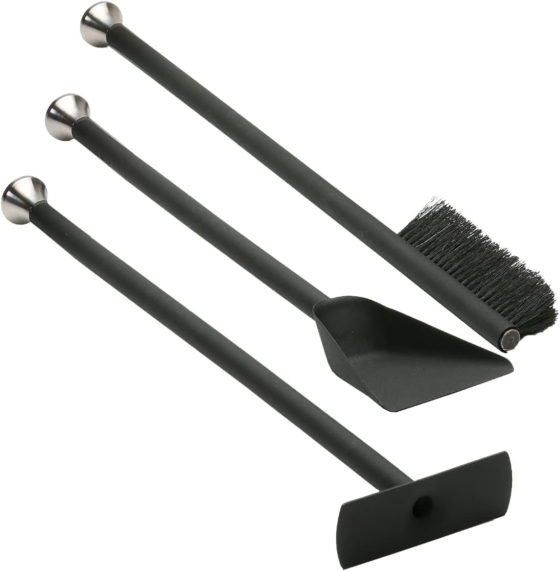 Morsø Ellipse Kaminbesteck – hochwertige Designer-Kamingarnitur, 4-teiliges Kamin Set mit Schaufel, Besen und Feuerhaken/Blasrohr & Eimer, schwarz