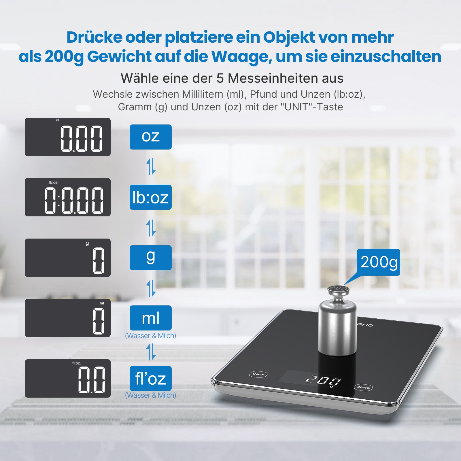 Renpho Küchenwaage »Calibra 1L Smart Nutrition Scale T001« Smarte Küchenwaage für präzise Ernährungstracking & Zielerreichung