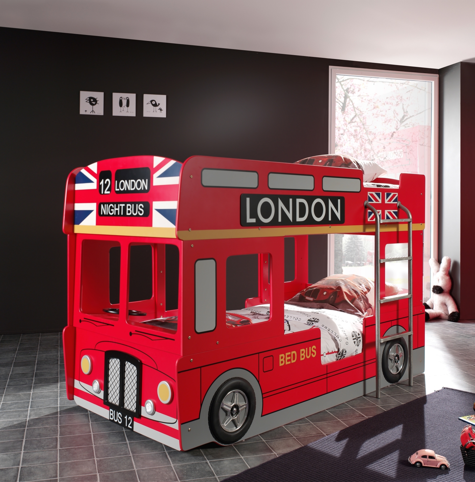 Etagenbett LONDON BUS - rot - 2x 90x200 cm