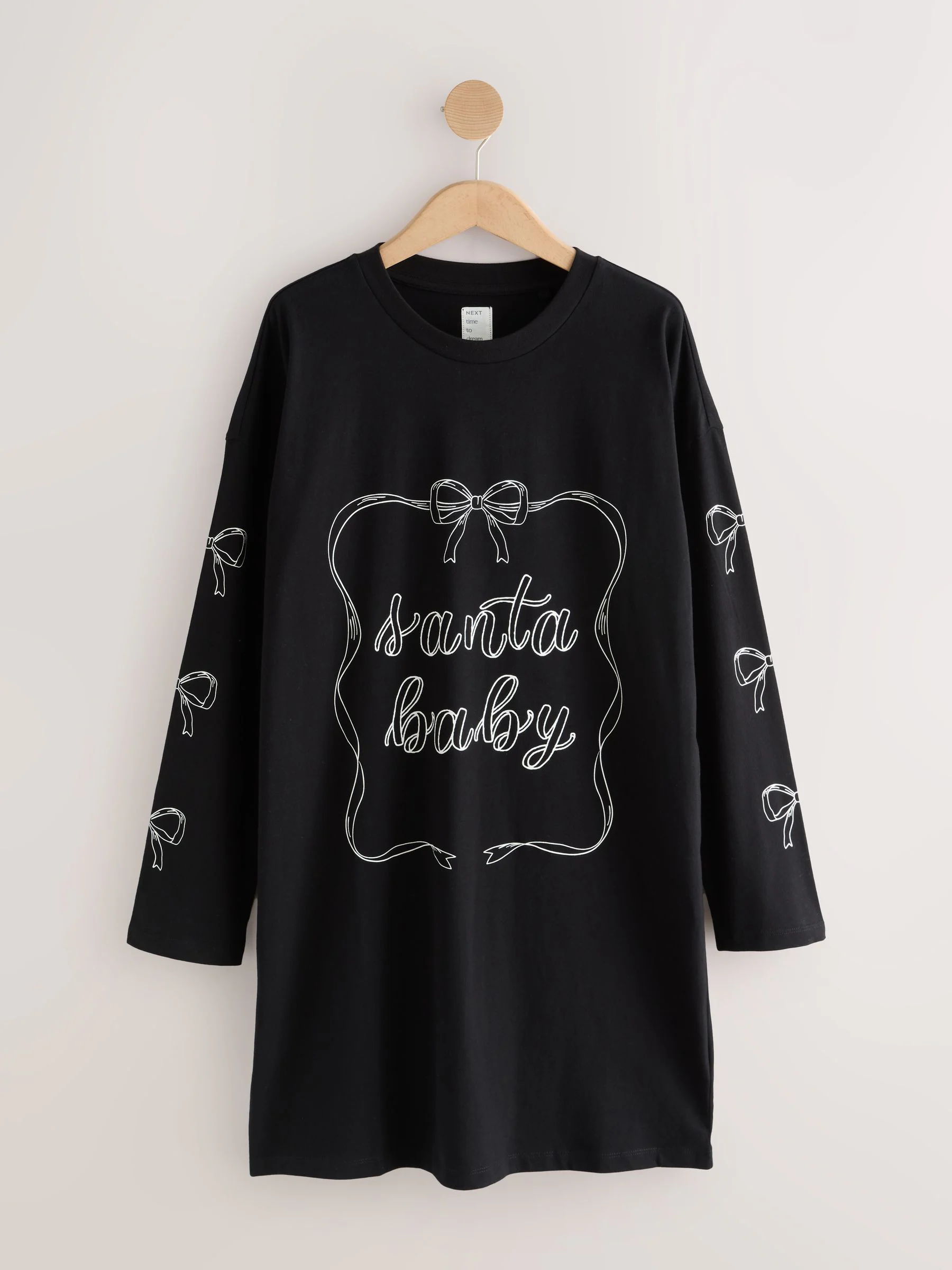 Zwart/wit - Graphic Long Sleeve Nightie
