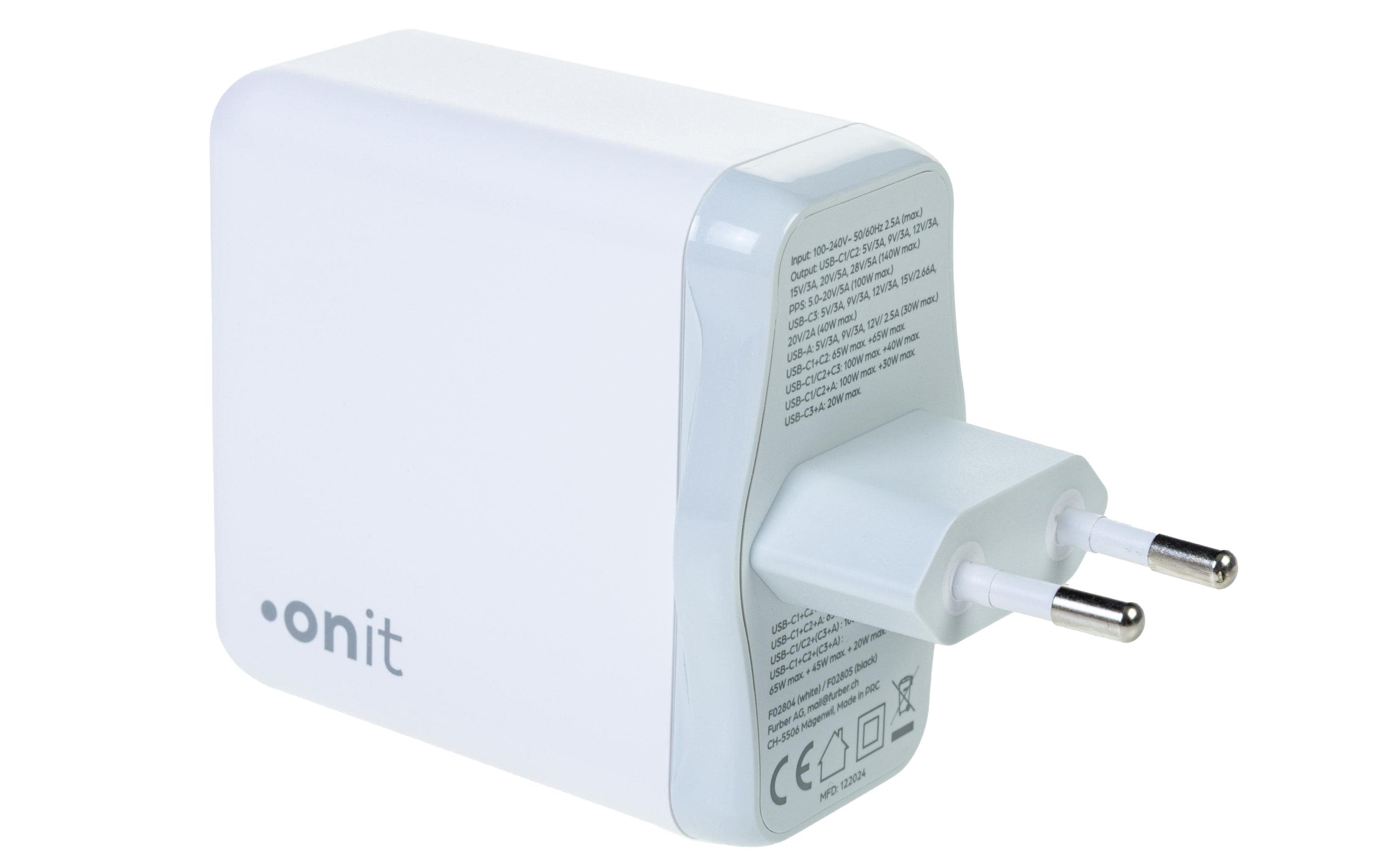 USB-Wandladegerät Quad 3C1A 140 W GaN WeissLadeadapter mit drei USB-C-Ports und einem USB-A-Port