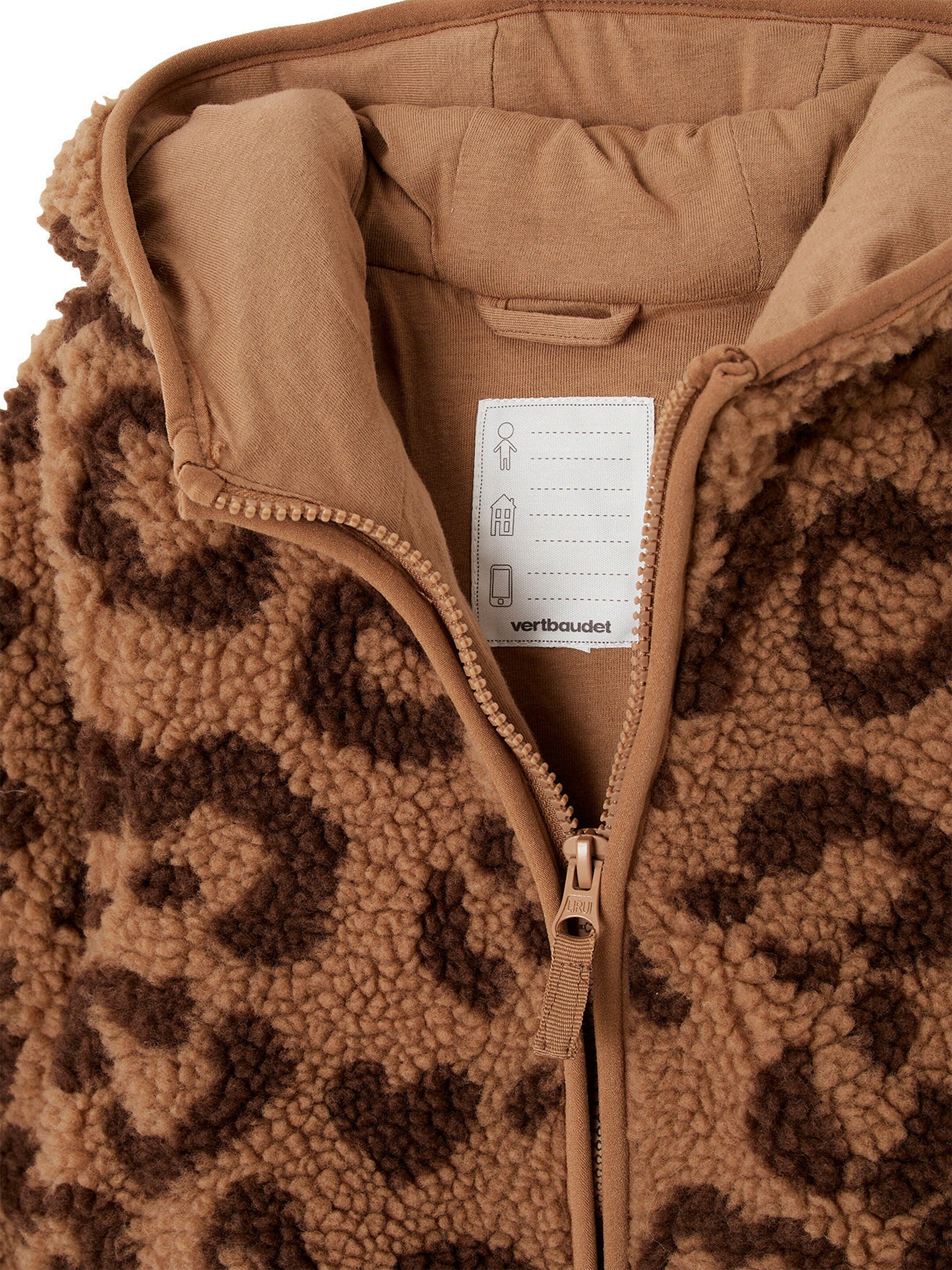 Vertbaudet Mädchen Teddyfleece-Jacke mit Kapuze und Leopardenmuster braun bedruckt