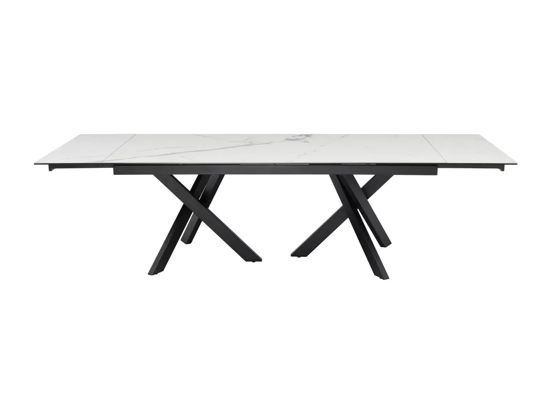 Table à manger extensible 8 à 12 personnes en verre trempé et céramique - Effet marbre blanc et noir - MARISO