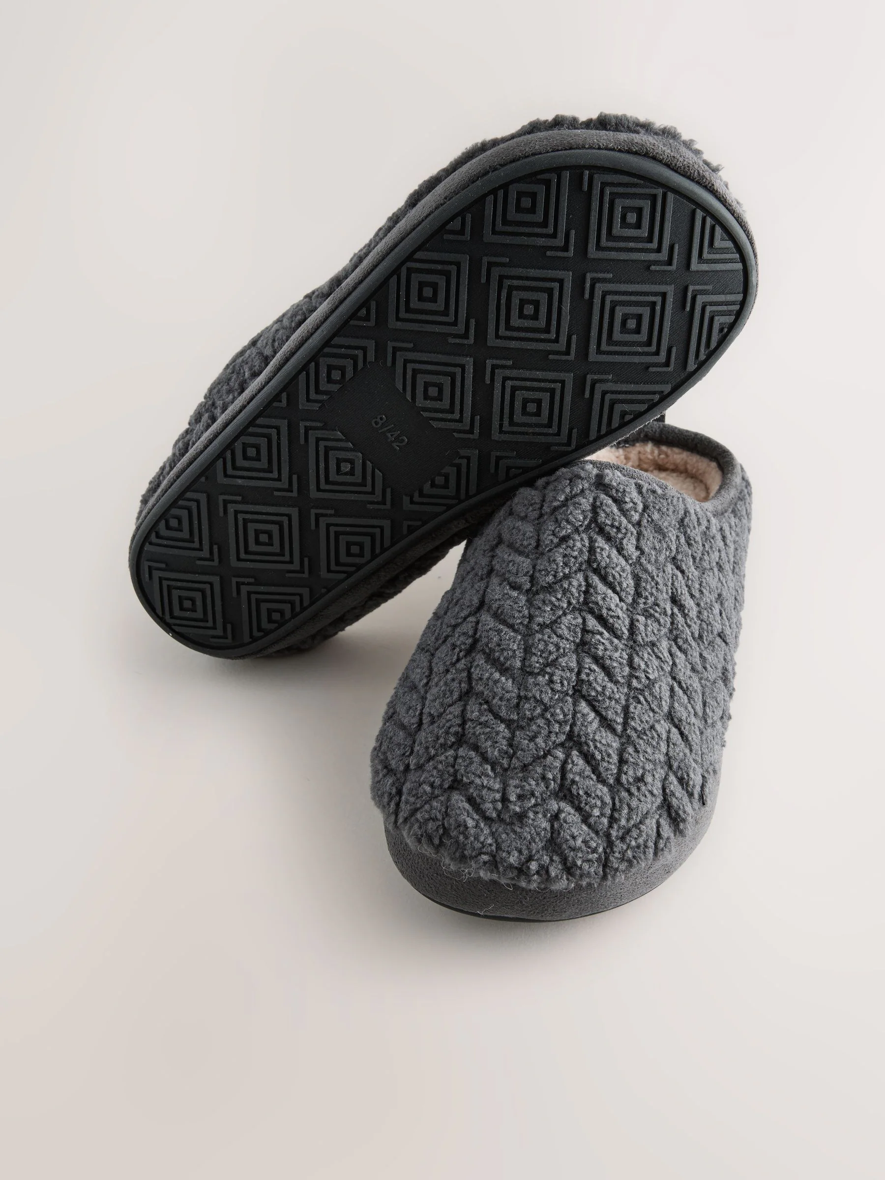 Grijs - Textured Fleece Mule Slippers