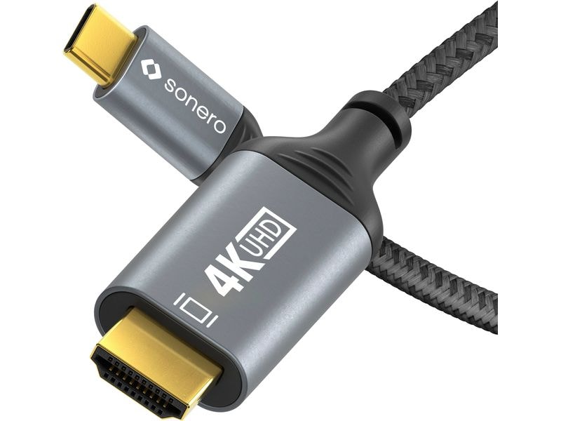 sonero Kabel USB Type-C - HDMI, 2 m USB-C auf HDMI Kabel - 4K60, 18 GBps – grau/schwarz - 1.00m