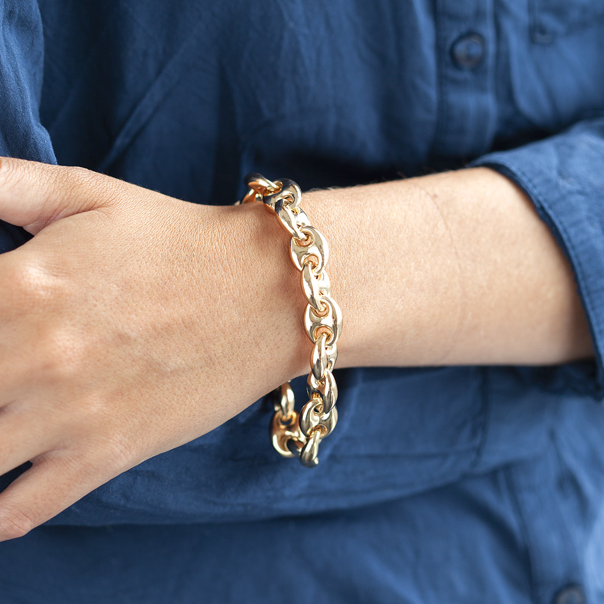 Bracelet plaqué or maille grain de café 20 cm