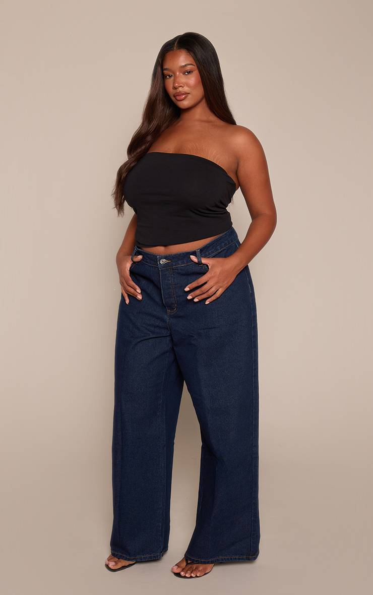 Bleu Indigo Jean Grande Taille Jambe Droite Taille Plongeante Devant