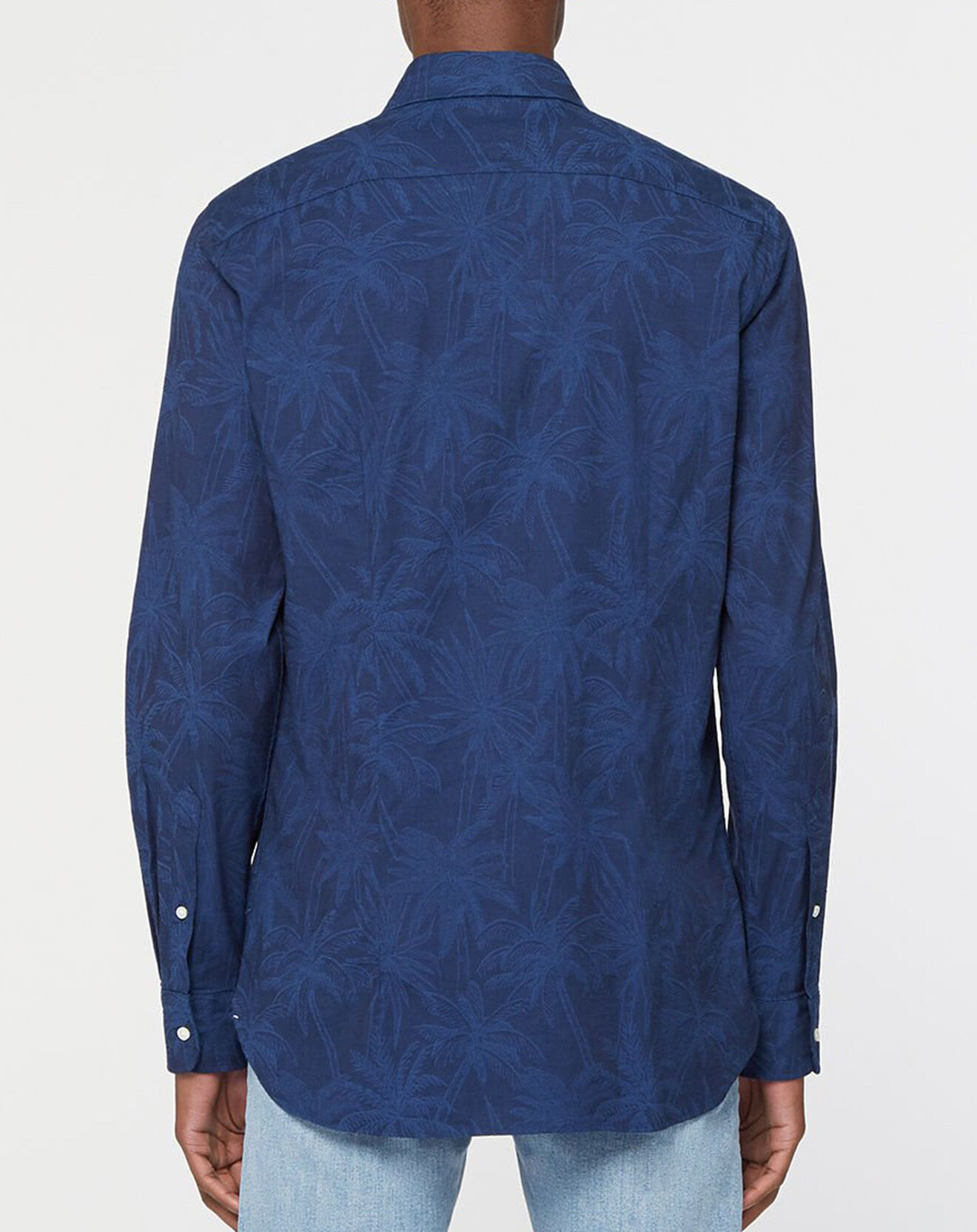 Tommy Hilfiger Chemise Slim en Coton Bio mélangé Flex Jacquard Palmtree bleue