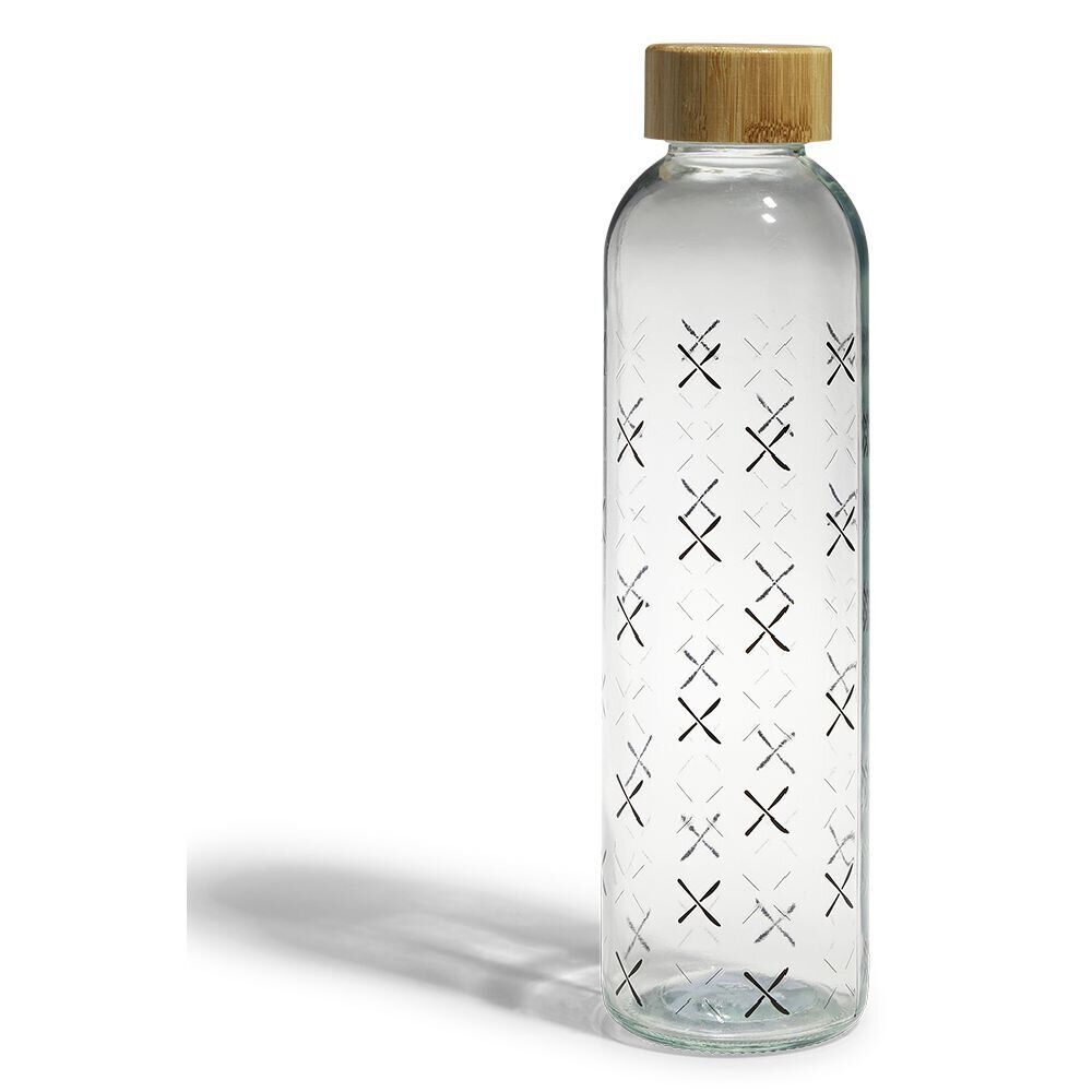 Bouteille verre transparent à motif noir avec bouchon en bambou 730ml