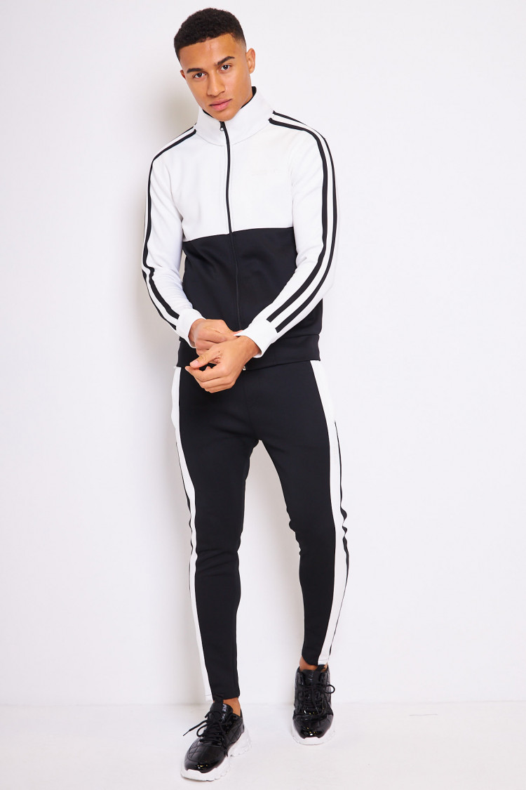 Ensemble bicolore noir/blanc veste + pantalon de jogging