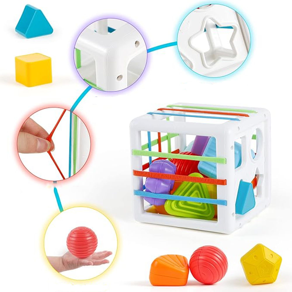 (11-tlg. Set) 12x12cm Kinder Greifspielzeug Würfel Baby Motorik Lern Spiel inkl. Formen - Bunt