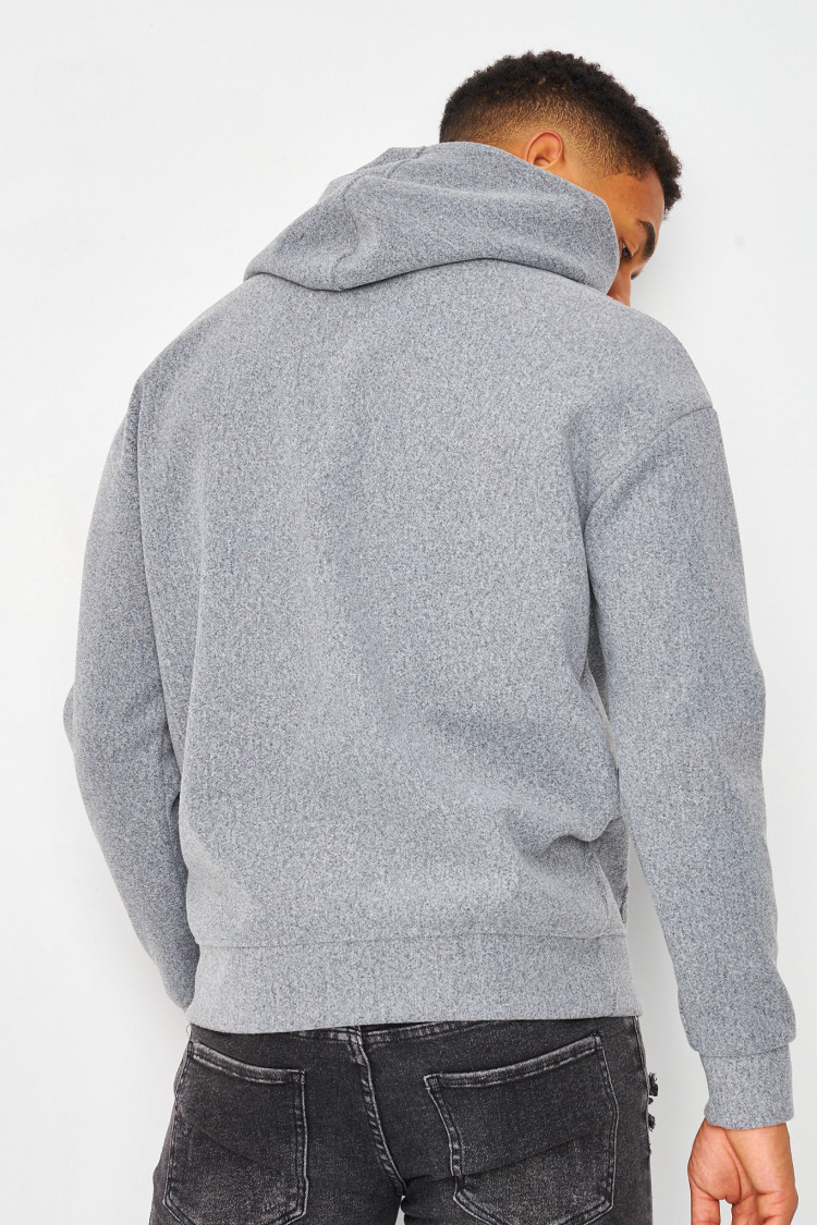 Sweat polaire gris à capuche uni