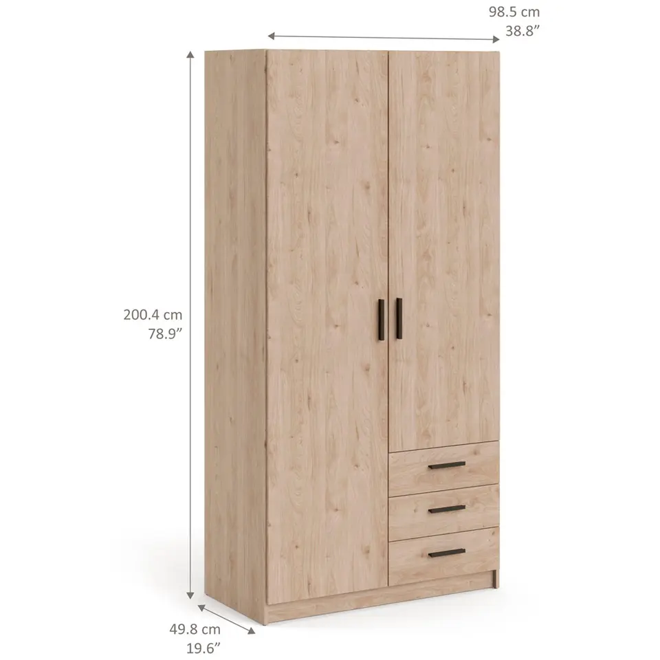 Kledingkast Sprint 2-deurs - eikenkleur - 200x98,5x50 cm