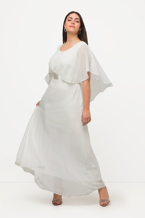 Brautkleid, Drapierung, V-Ausschnitt, Halbarm-Cape