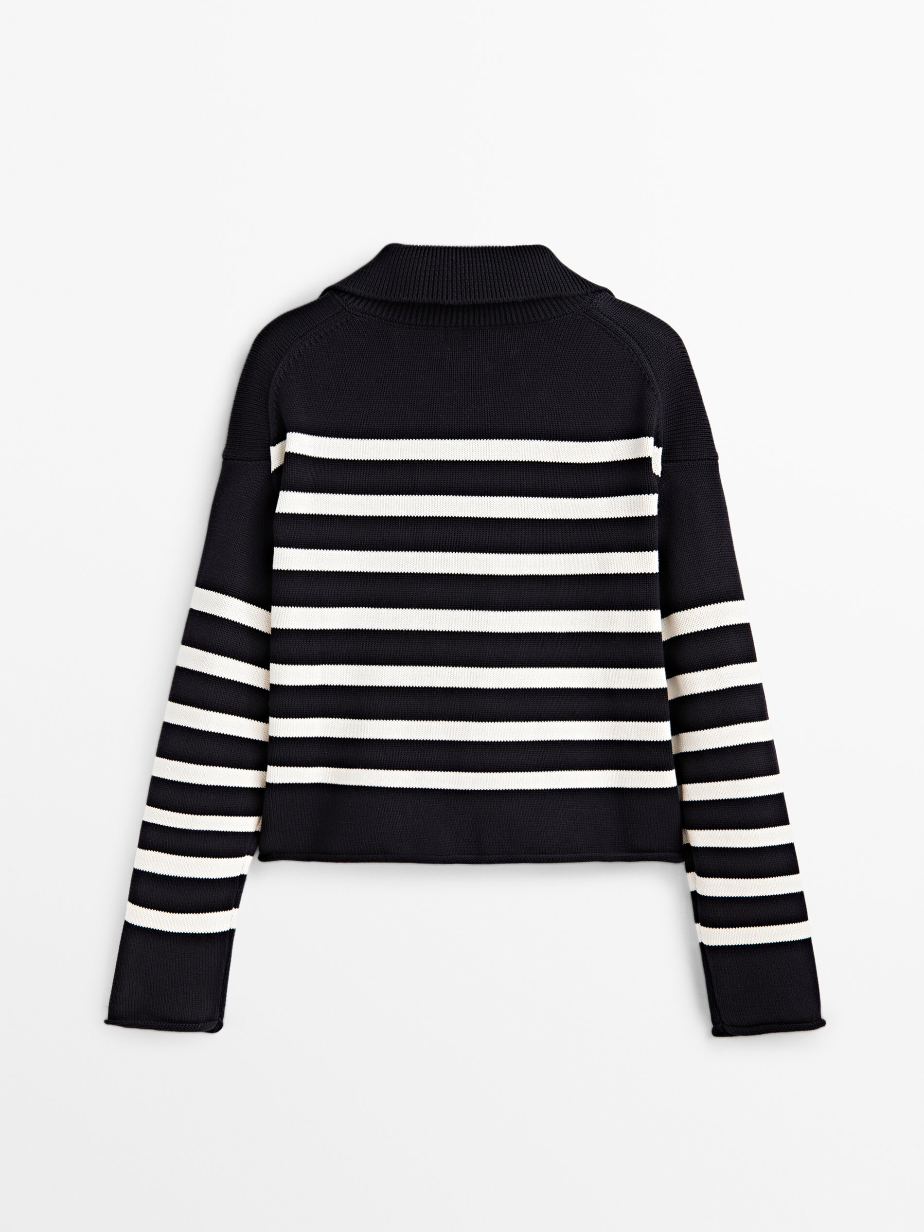 Blusa de malha jersey com gola entrelaçada - AZUL MARINHO