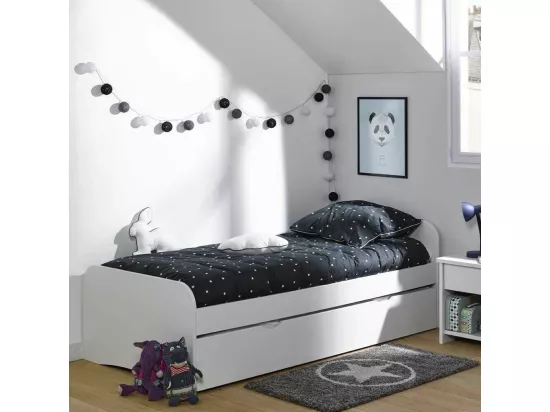 Pack lit gigogne avec 2 matelas 90x200 cm bois massif bois THAÏS