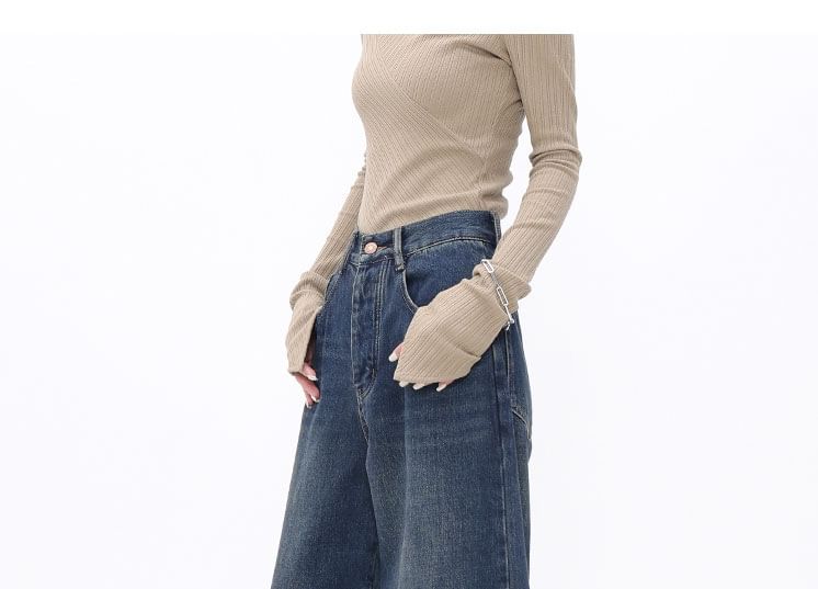 Carotaine - High Waist Washed Wide Leg Jeans