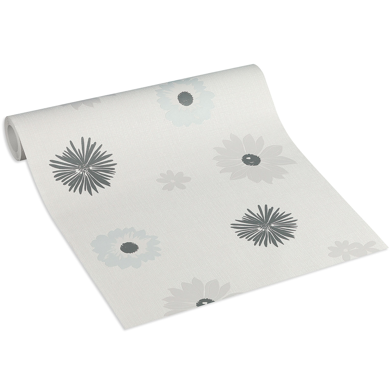 profitan Vliestapete - grau - Blumen - 10 Meter