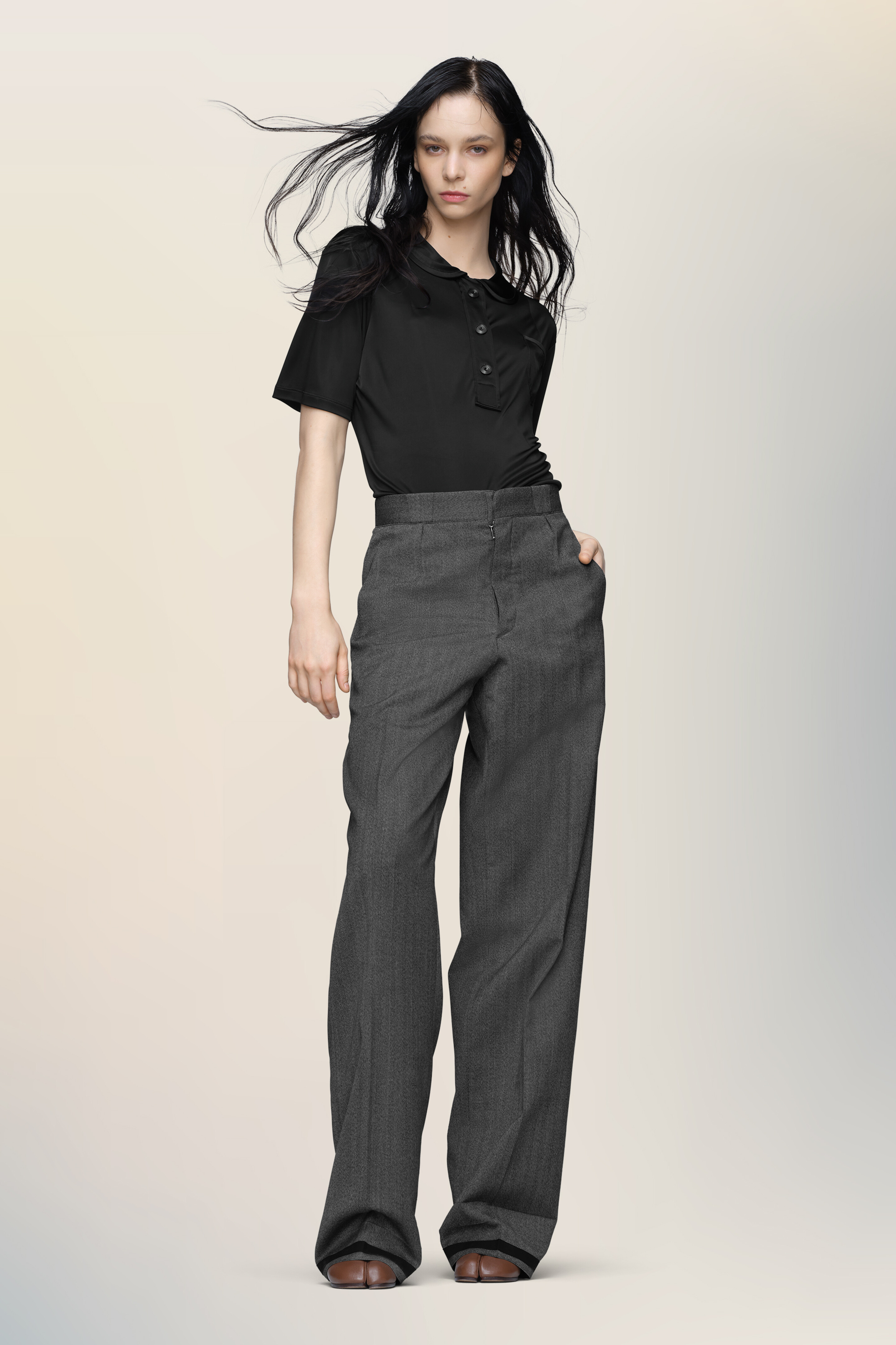 Polo noir en viscose pour femme Noir
