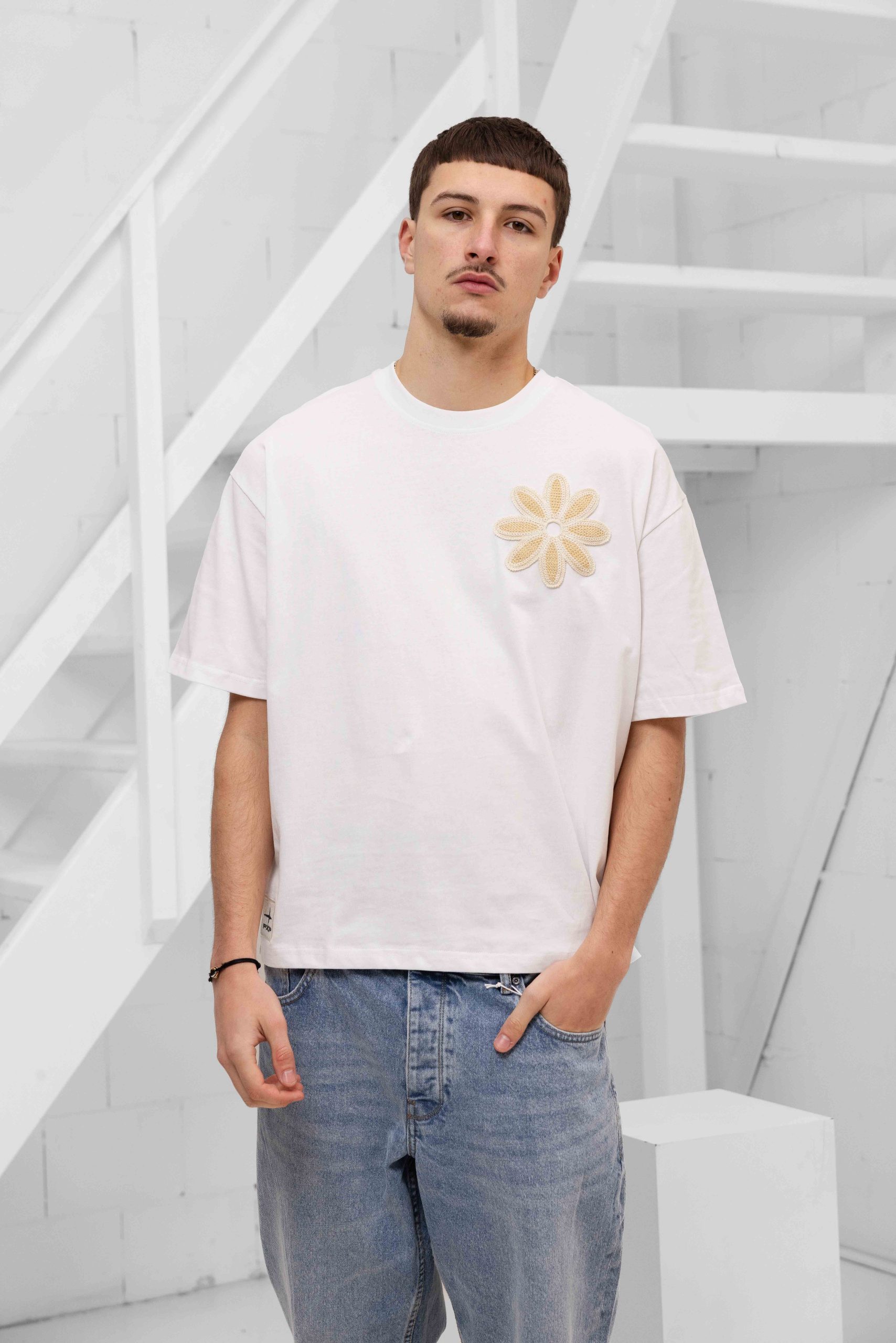 Project X Paris Embroidered Flower T-Shirt Heren Wit
