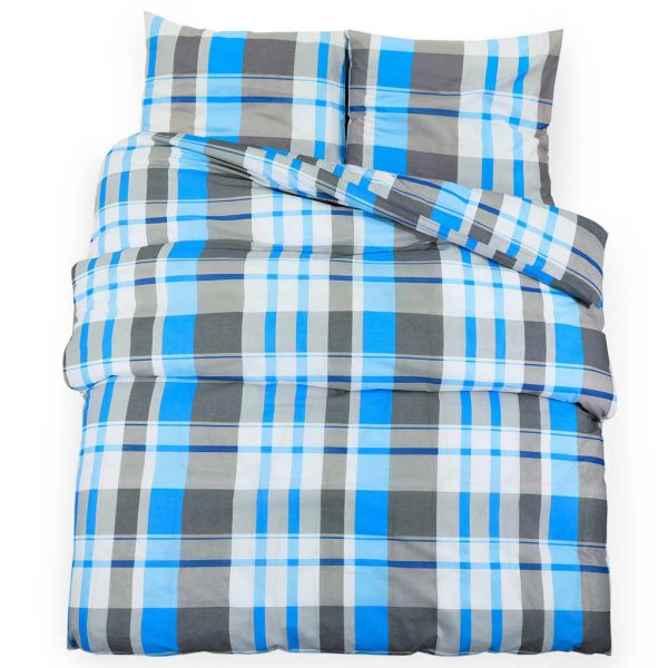 vidaXL Conjunto de Capa de Edredão 140x200 cm Algodão Azul e Cinza - 3529248234