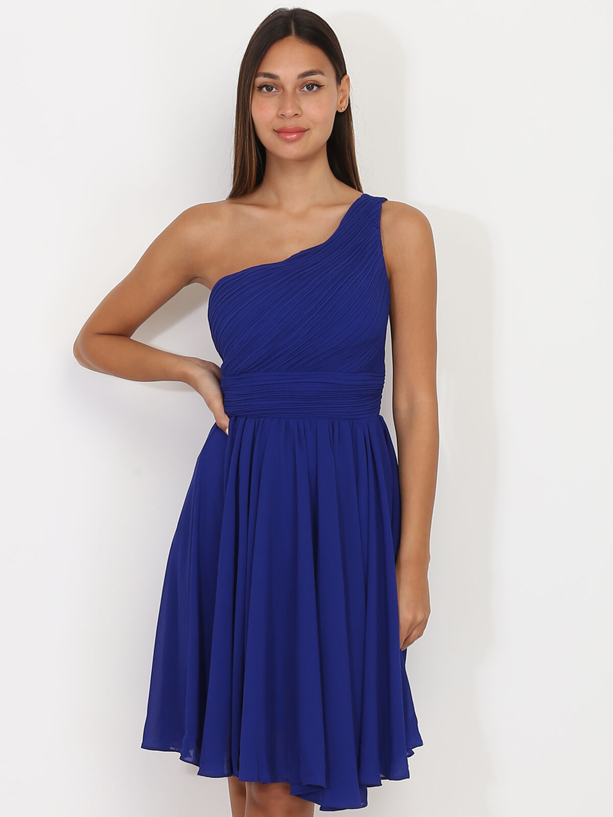Robe asymétrique drapée- Bleu