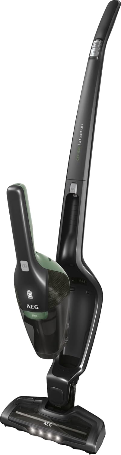 AEG Serie 3000 Ergorapido CX7-2-45MÖ 2in1 Akku Staubsauger, 50% Recyclingmaterial, beutellos, bis zu 45 min Laufzeit, freistehend, wendig, Bürstenreinigungsfunktion, LED, 0.5L, schwarz