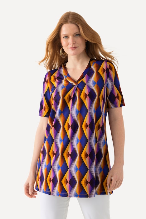 Slinkyshirt, Zierfalte, A-Linie, V-Ausschnitt, Halbarm